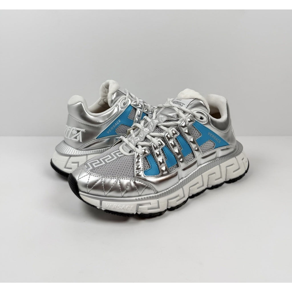 Size 40EU/7US - Versace Trigreca Silver Blue Sneakers NEW