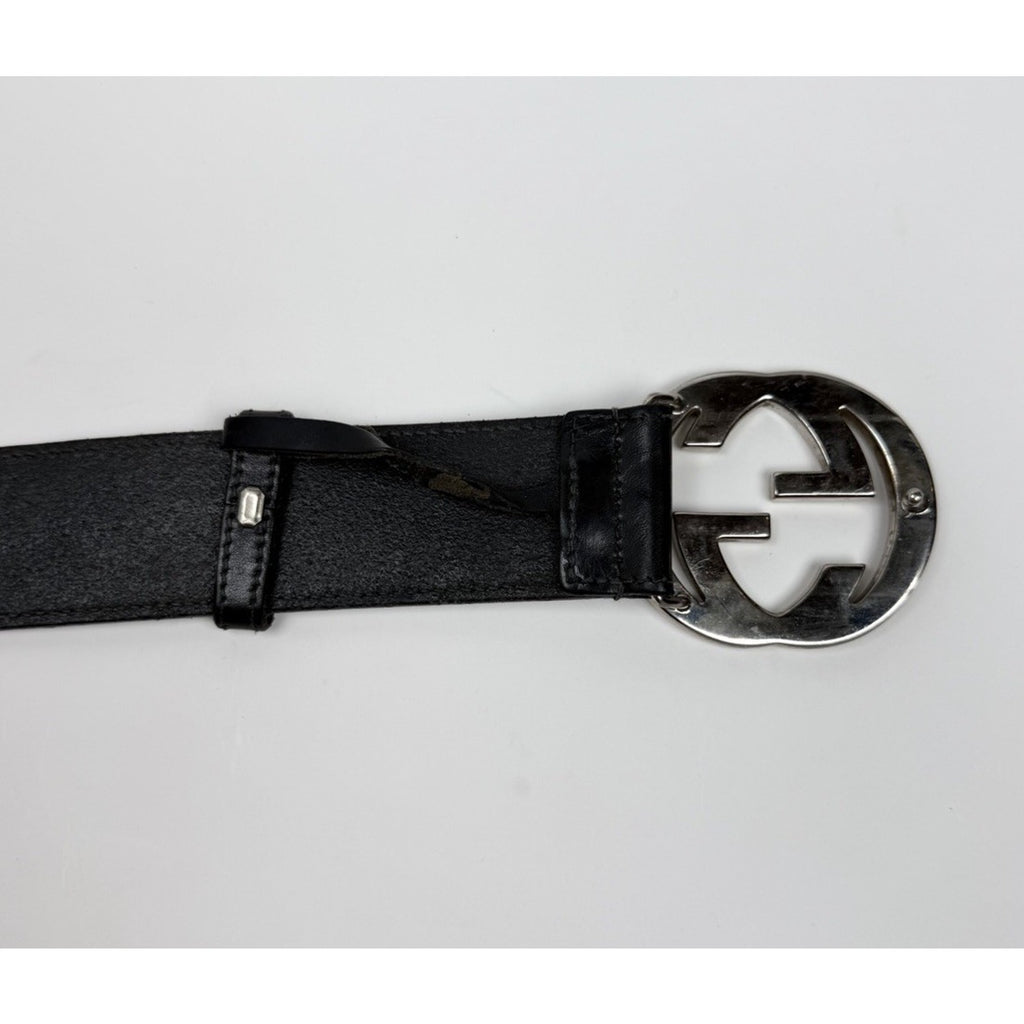 Size 100/40 - Gucci Black Silver Leather Interlocking G Buckle