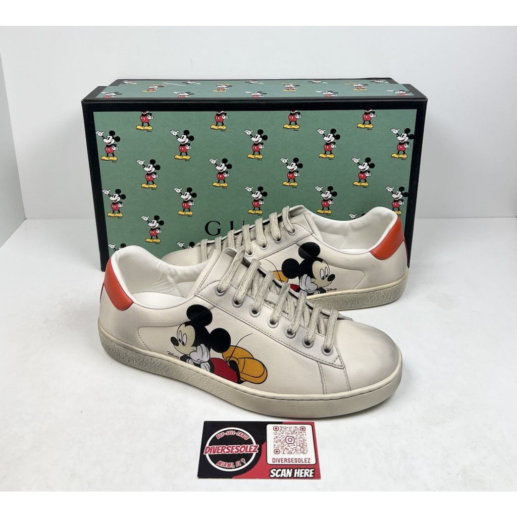 Size 8US - Gucci Ace x Disney “Mickey” Ivory Leather NEW
