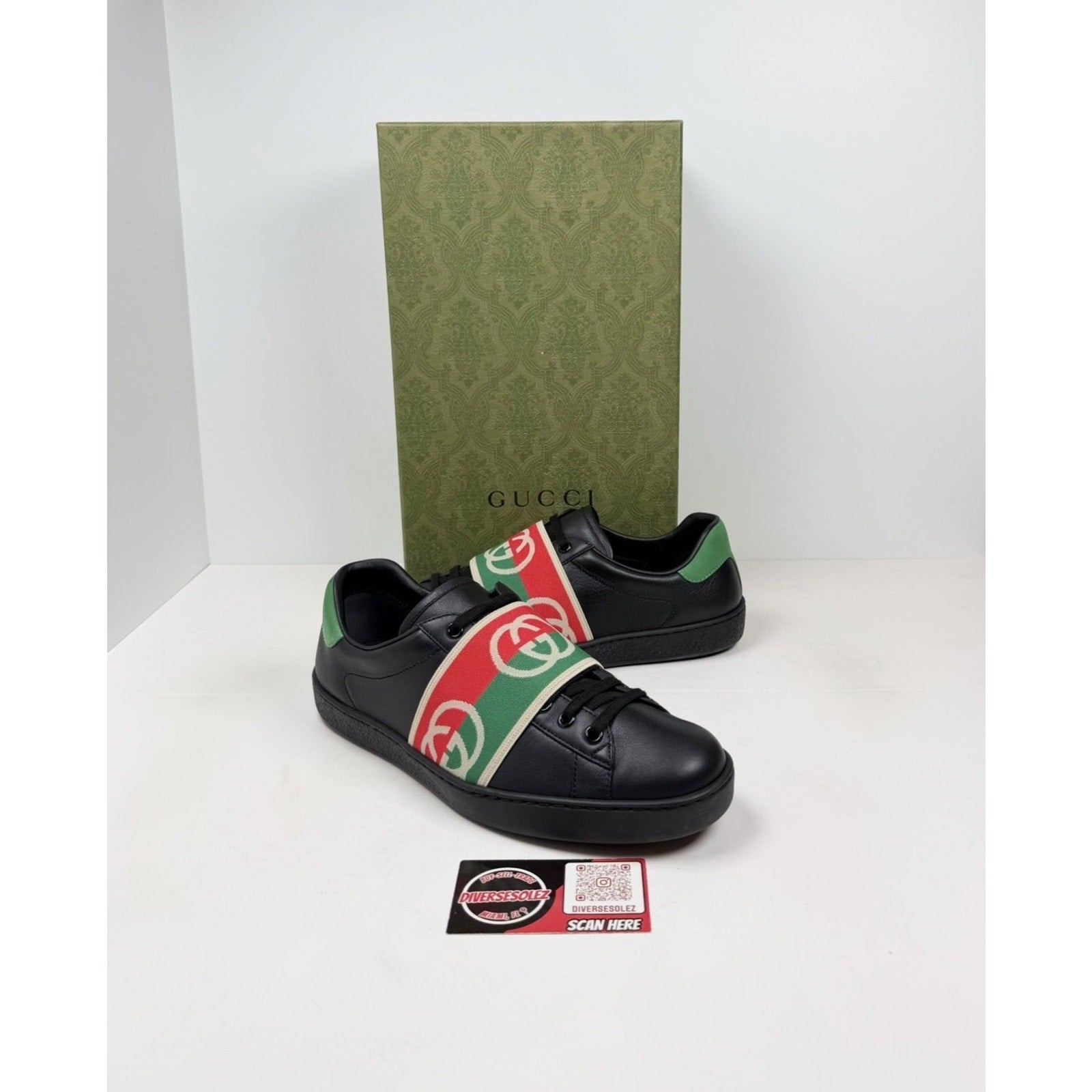 Size 8US - Gucci Ace Elastic Web Leather Sneakers
