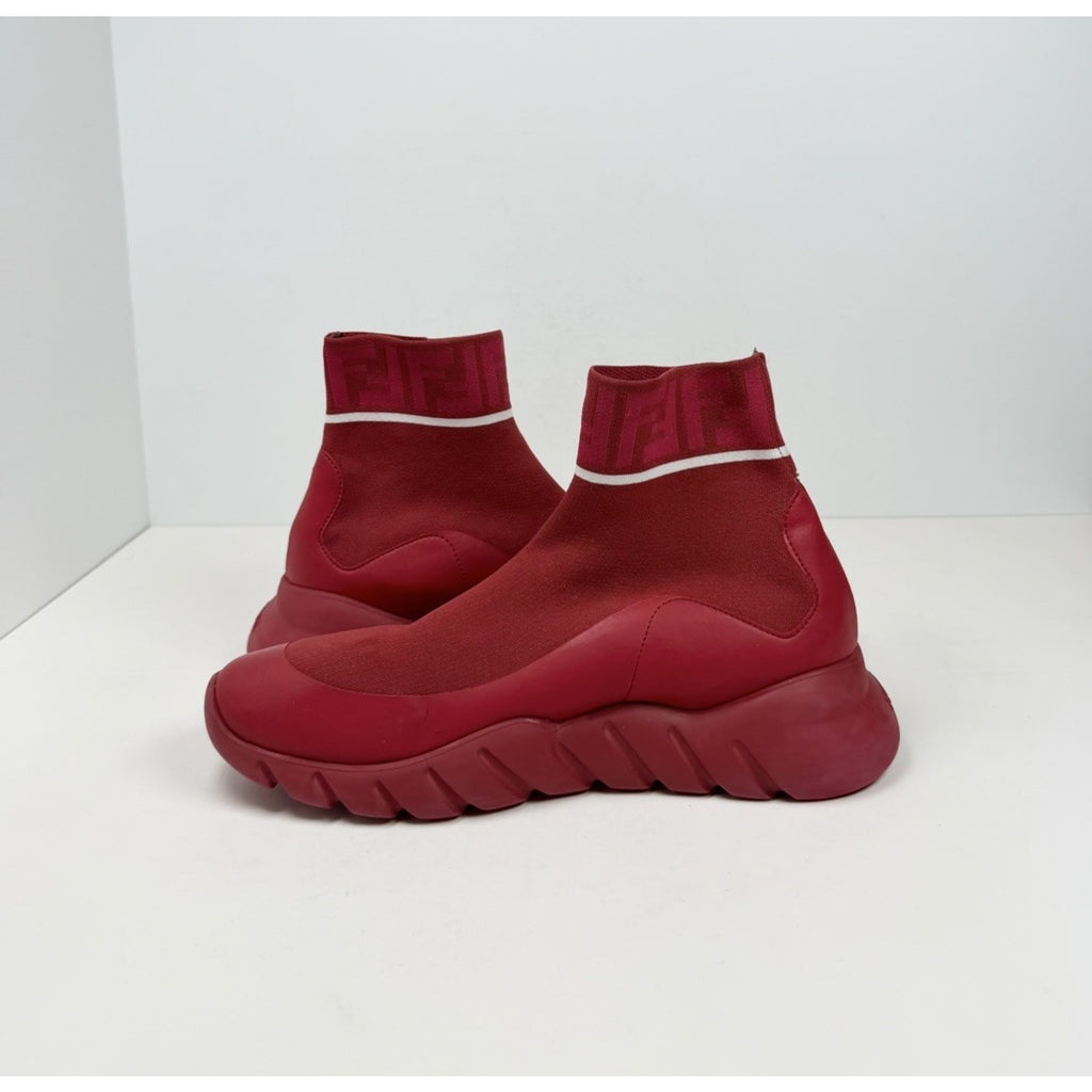Size 7 - Fendi Technical Knit Logo Red High Top