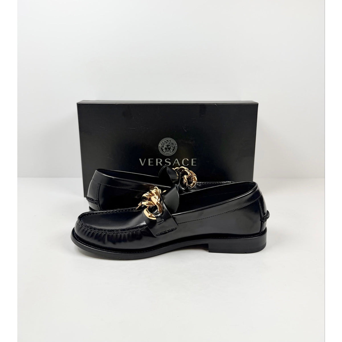 Size 8.5 - Versace Chain Link Leather Loafers
