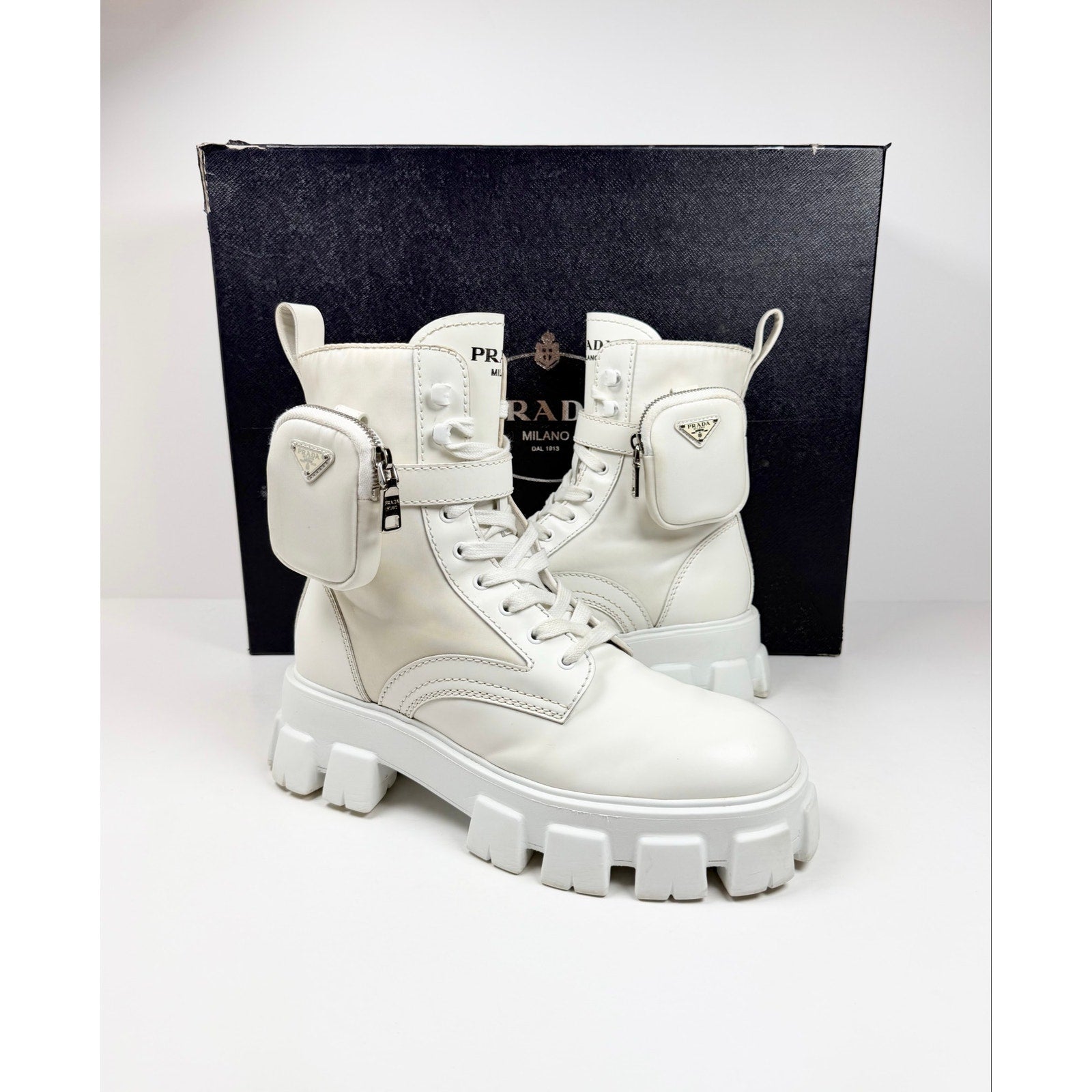 Size 9.5UK/10.5US - Prada Monolith Pouch Combat Boots