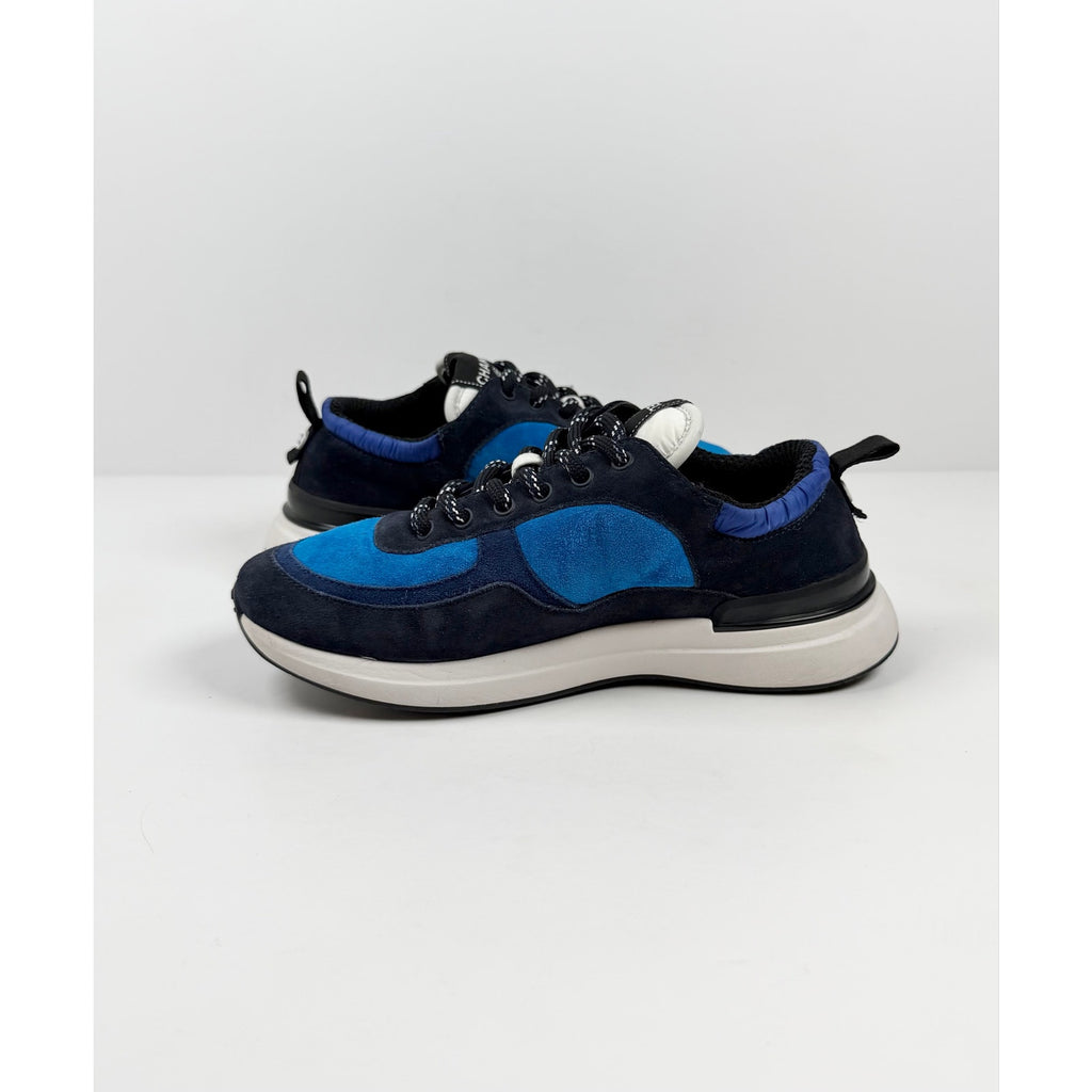 Size 7.5 Women - Chanel CC Logo Blue Suede Trainers