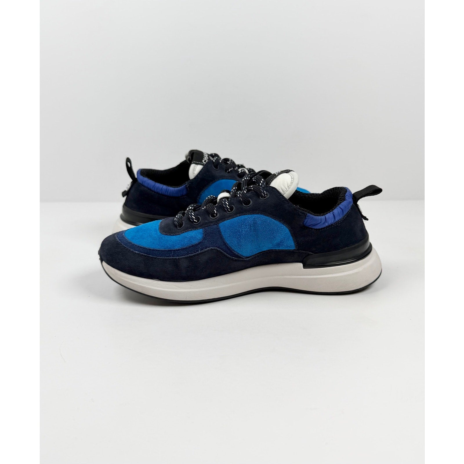 Size 7.5 Women - Chanel CC Logo Blue Suede Trainers