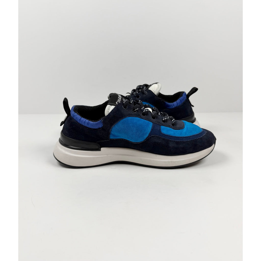 Size 7.5 Women - Chanel CC Logo Blue Suede Trainers