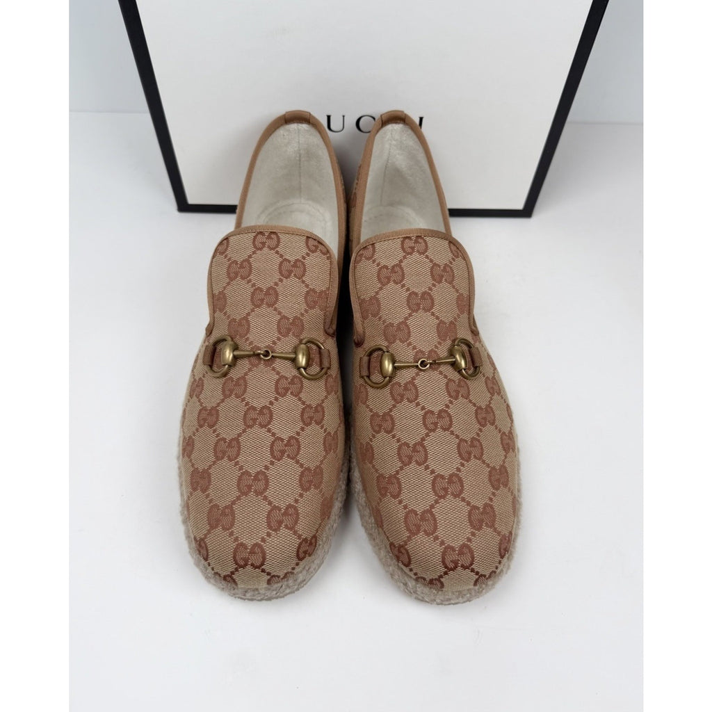 Size 8.5US - Gucci Horsebit Espadrille GG Canvas Loafers NEW