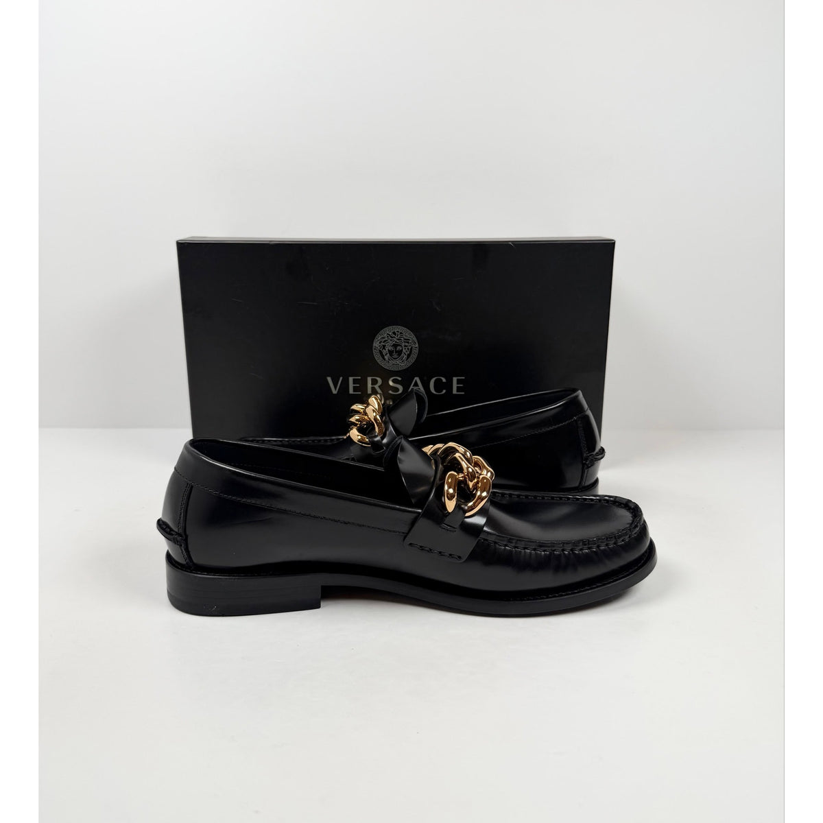 Size 8.5 - Versace Chain Link Leather Loafers