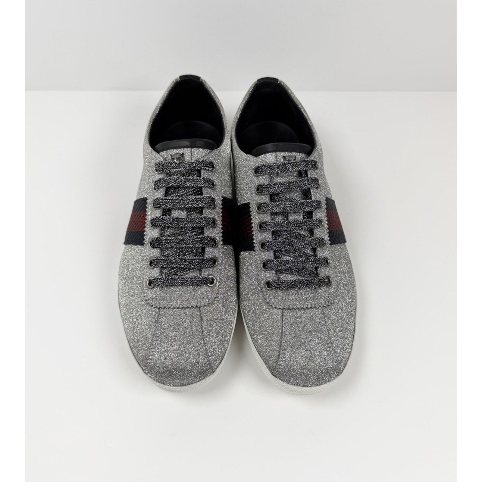 Size 8.5US - Gucci Bambi Web Silver Glitter Stud Sneakers