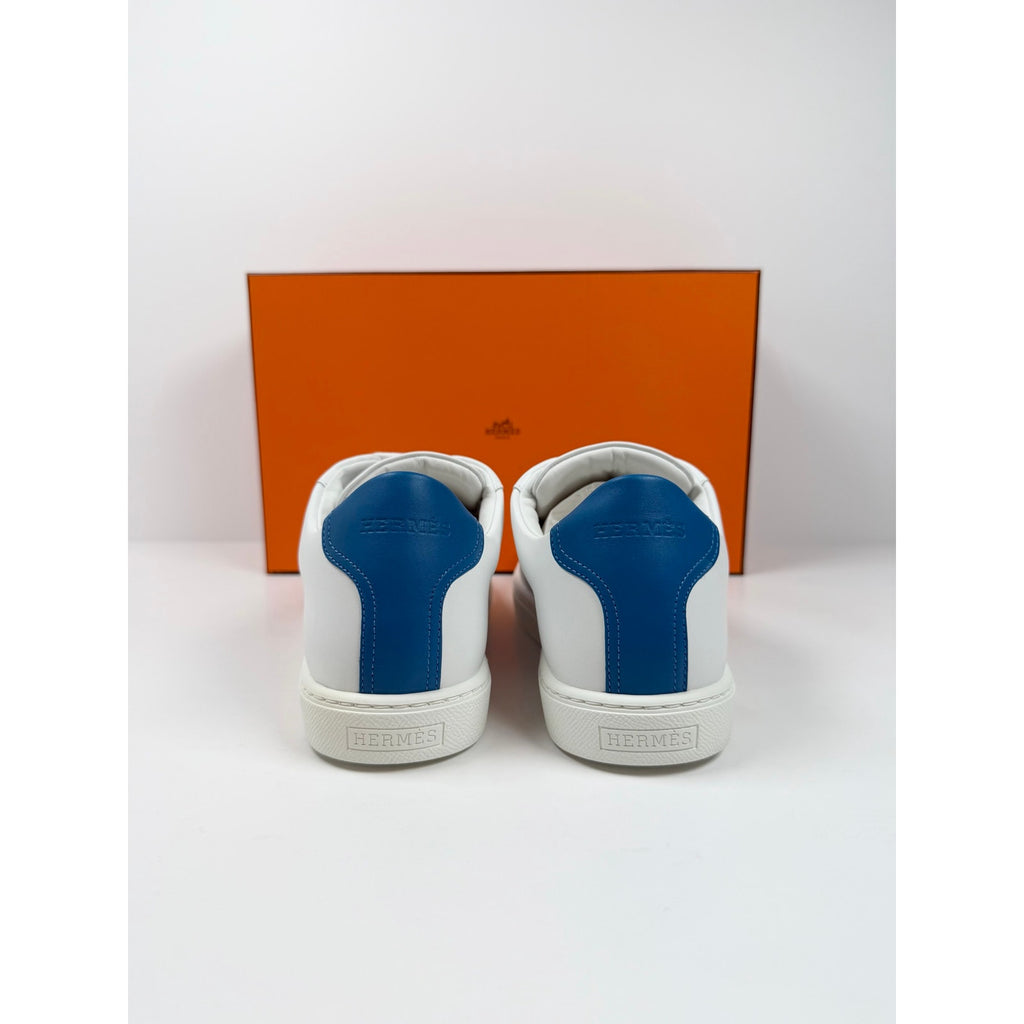 Size 8.5 - Hermes Advantage White Blue Leather Sneakers NEW