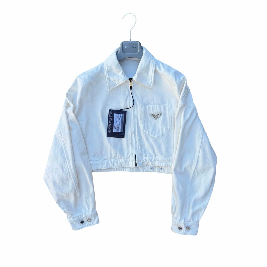 Size 42/US size 6 (L) Prada Cropped Denim Blouson Jacket NEW