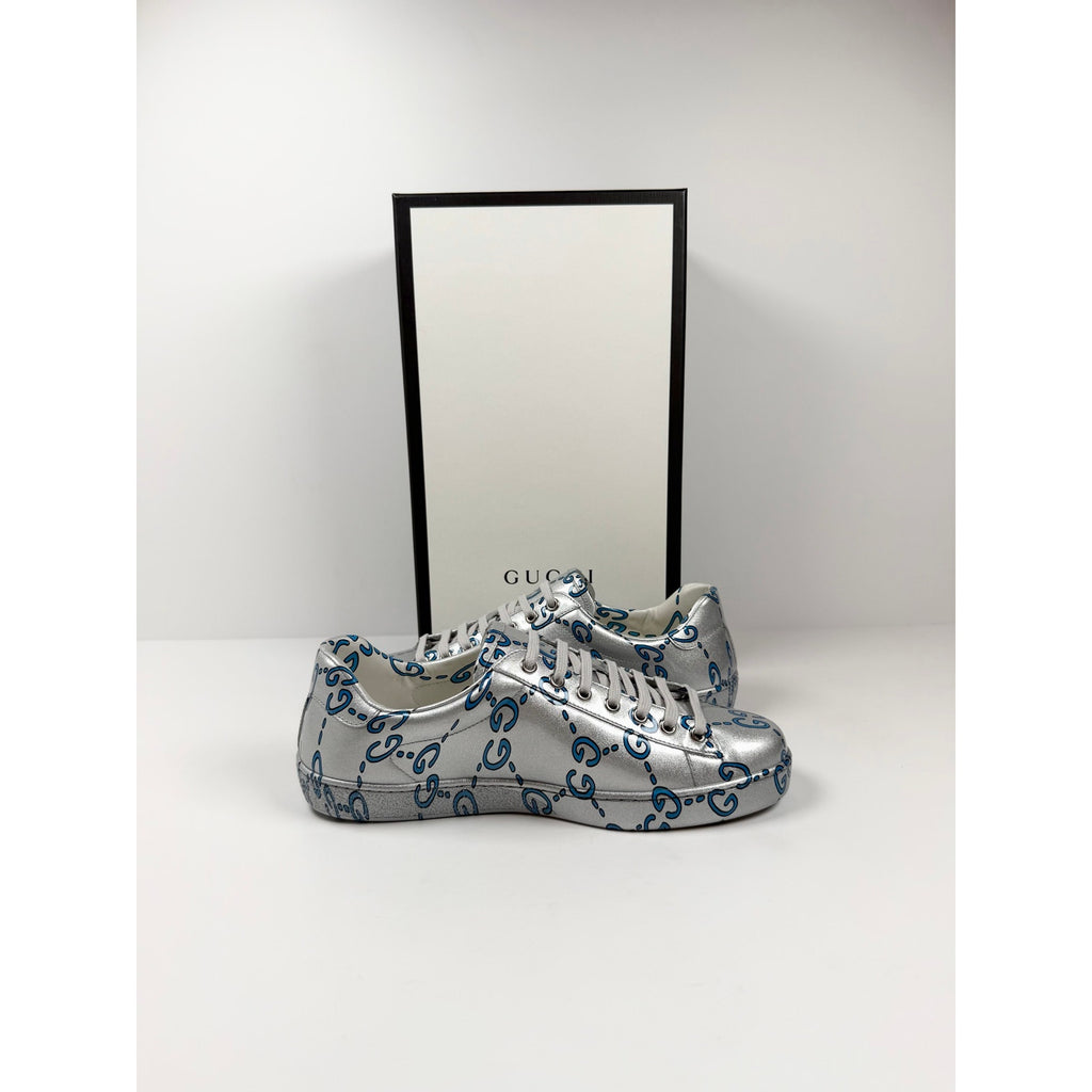 Size 8US - Gucci Ace GG Metallic Silver NEW