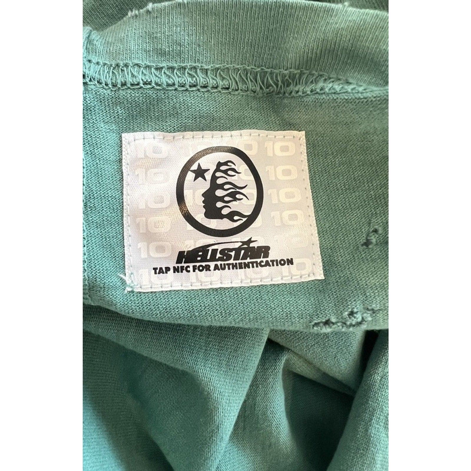 Size L - Hellstar Crack Print Faded Distressed Green NEW