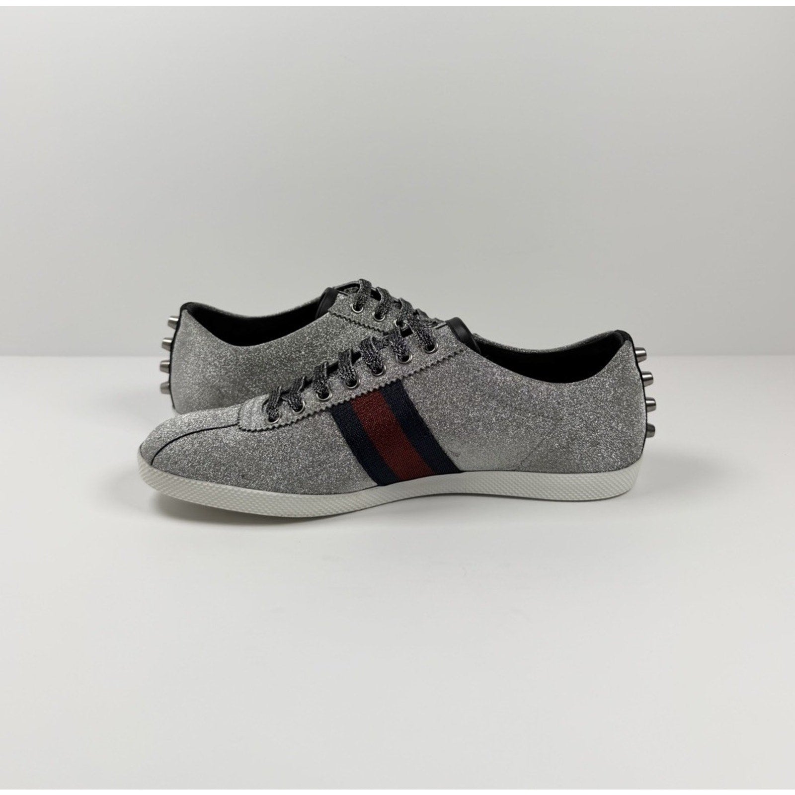 Size 8.5US - Gucci Bambi Web Silver Glitter Stud Sneakers