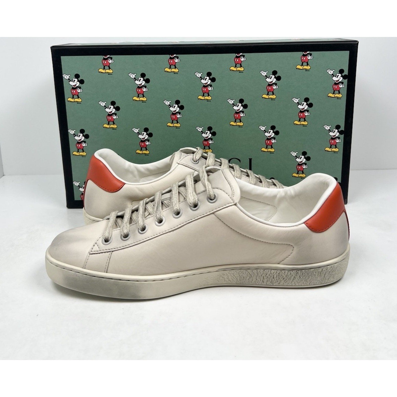 Size 8US - Gucci Ace x Disney “Mickey” Ivory Leather NEW