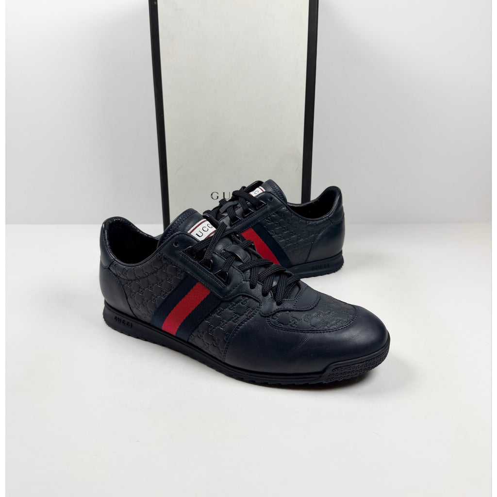 Size 10.5US - Gucci Guccissima Leather Web Low Top