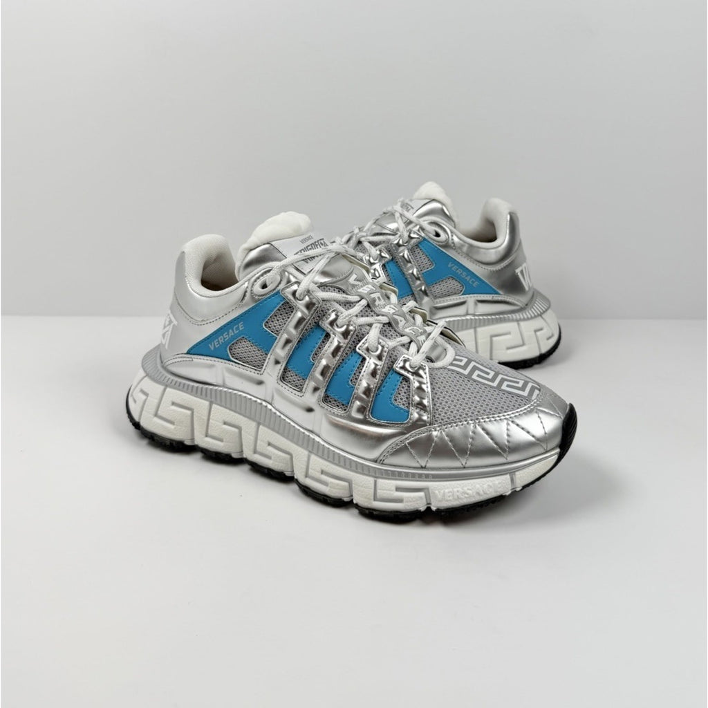 Size 40EU/7US - Versace Trigreca Silver Blue Sneakers NEW