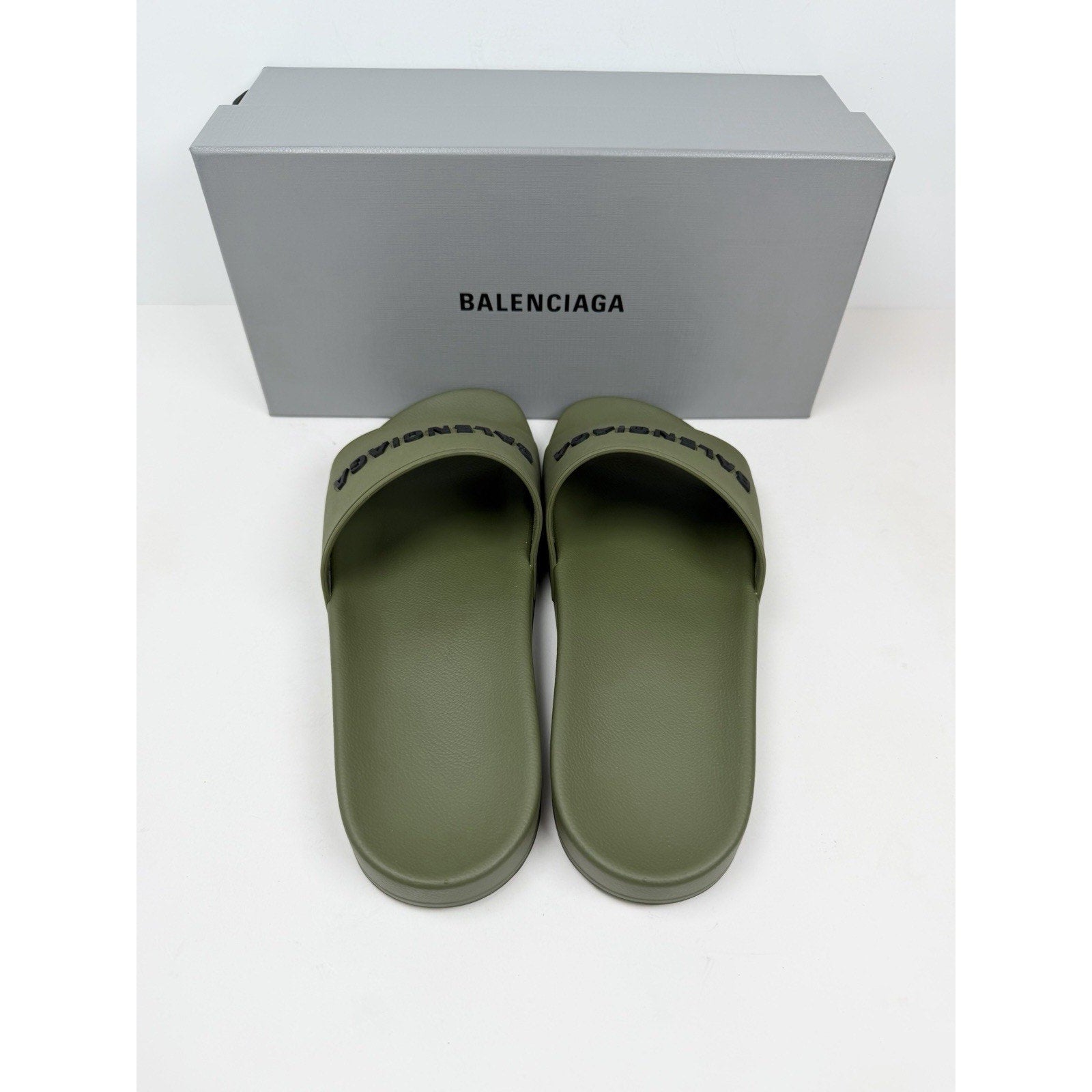 Size 41EU/8US - Balenciaga Olive Green Pool Slides NEW