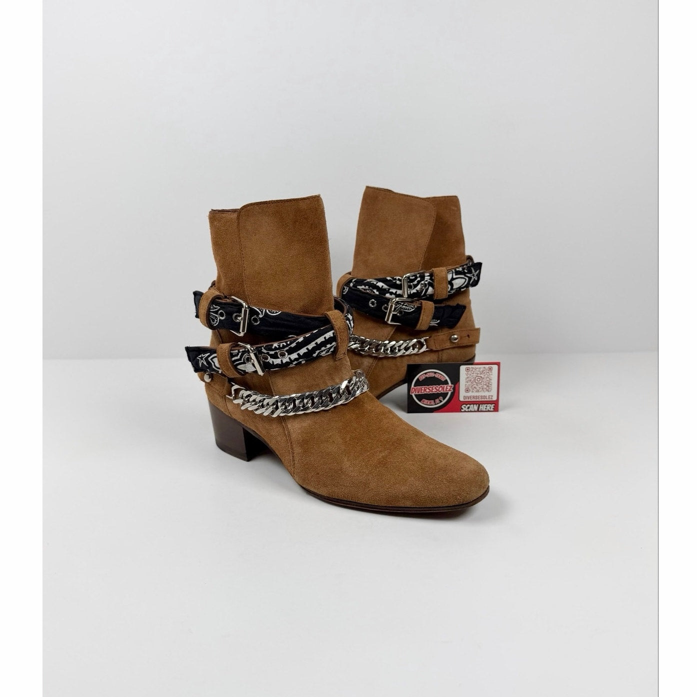 Size 37/7 - Amiri Bandana Chain Link Buckle Beige Boots