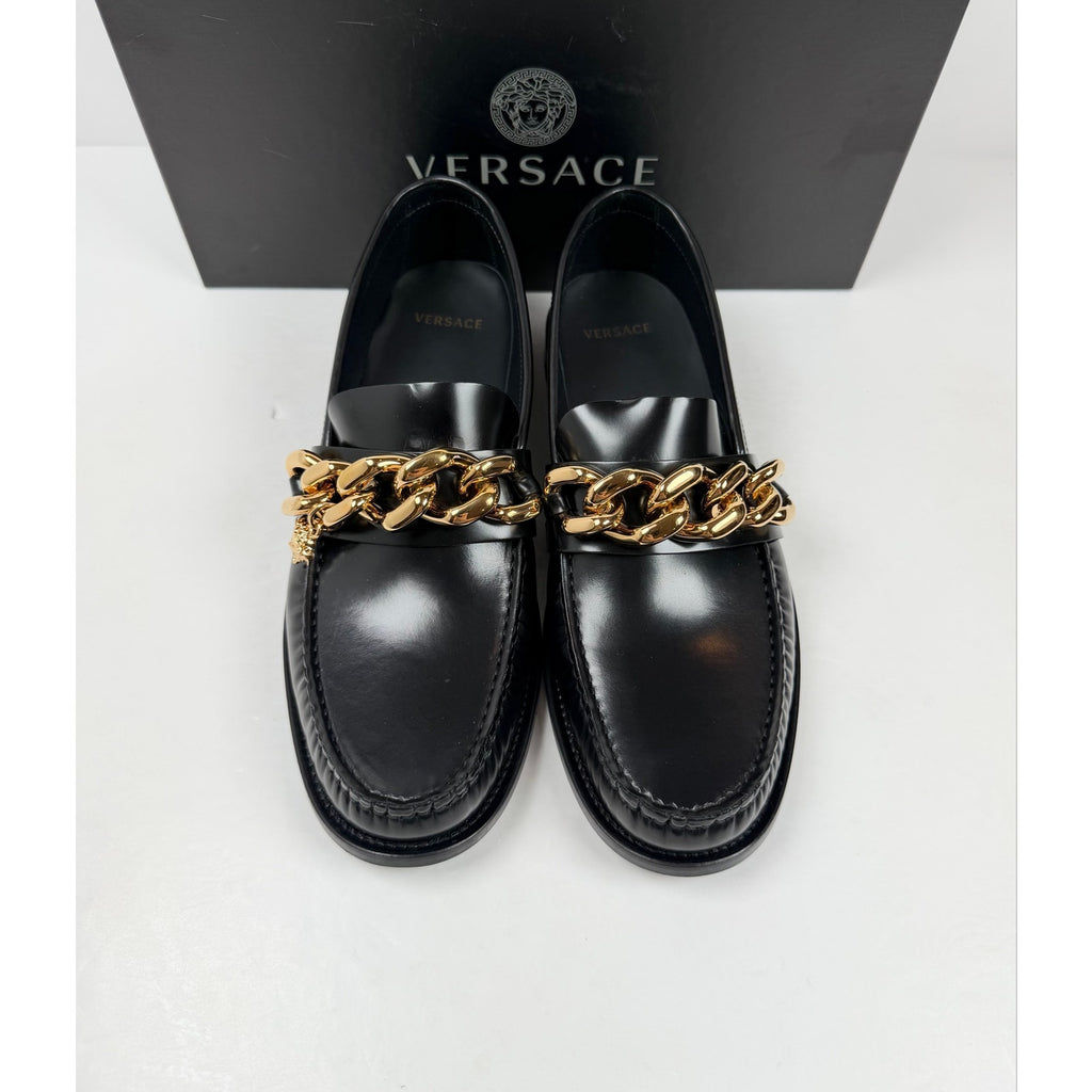 Size 8.5 - Versace Chain Link Leather Loafers