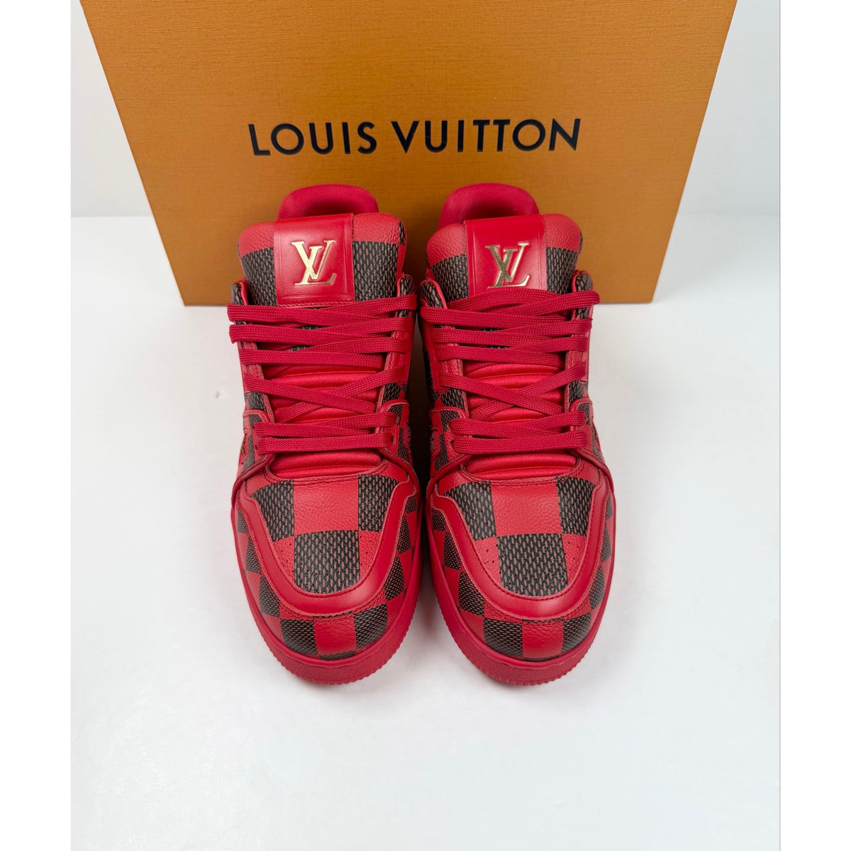 Size 6LV/7US - Louis Vuitton Damier Red Trainer NEW