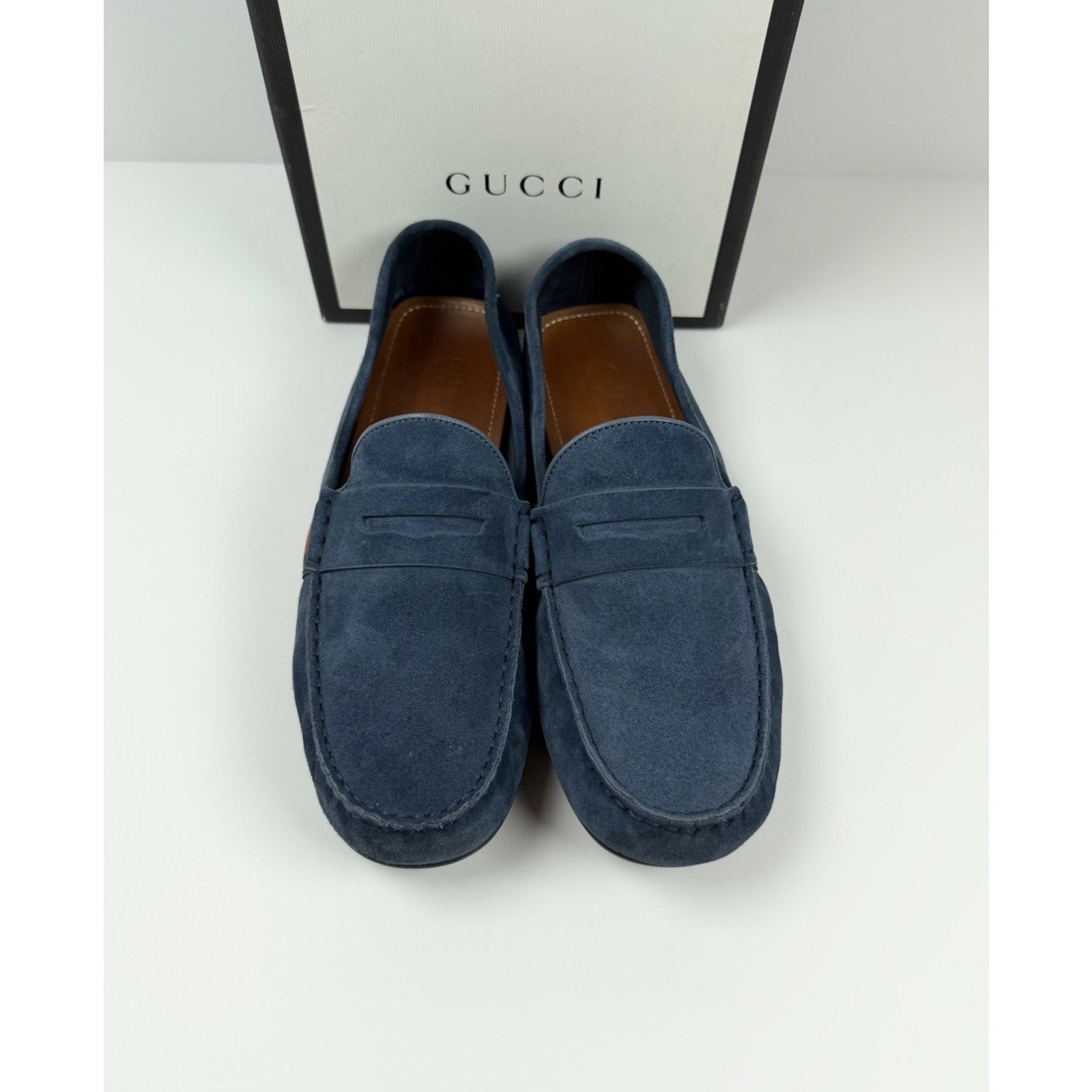 Size 9US - Gucci Blue Suede Web Accent Loafers