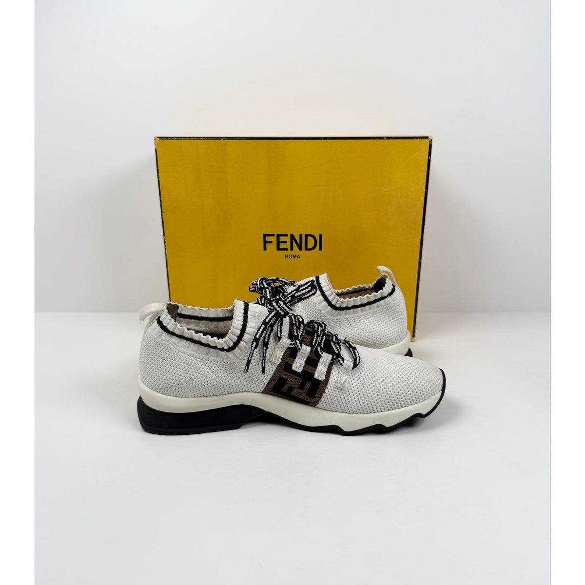 Size 7.5 - Fendi FF Logo Knit Sneakers