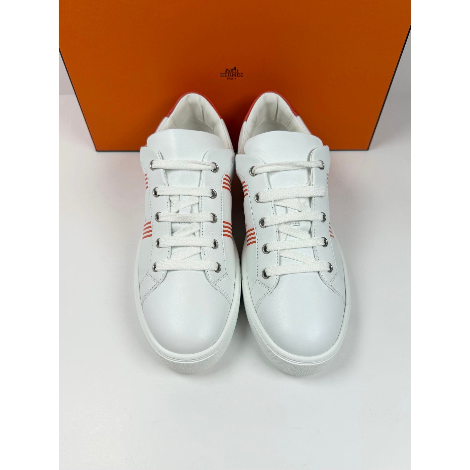 Size 8.5 - Hermes Advantage White Orange Sneakers NEW
