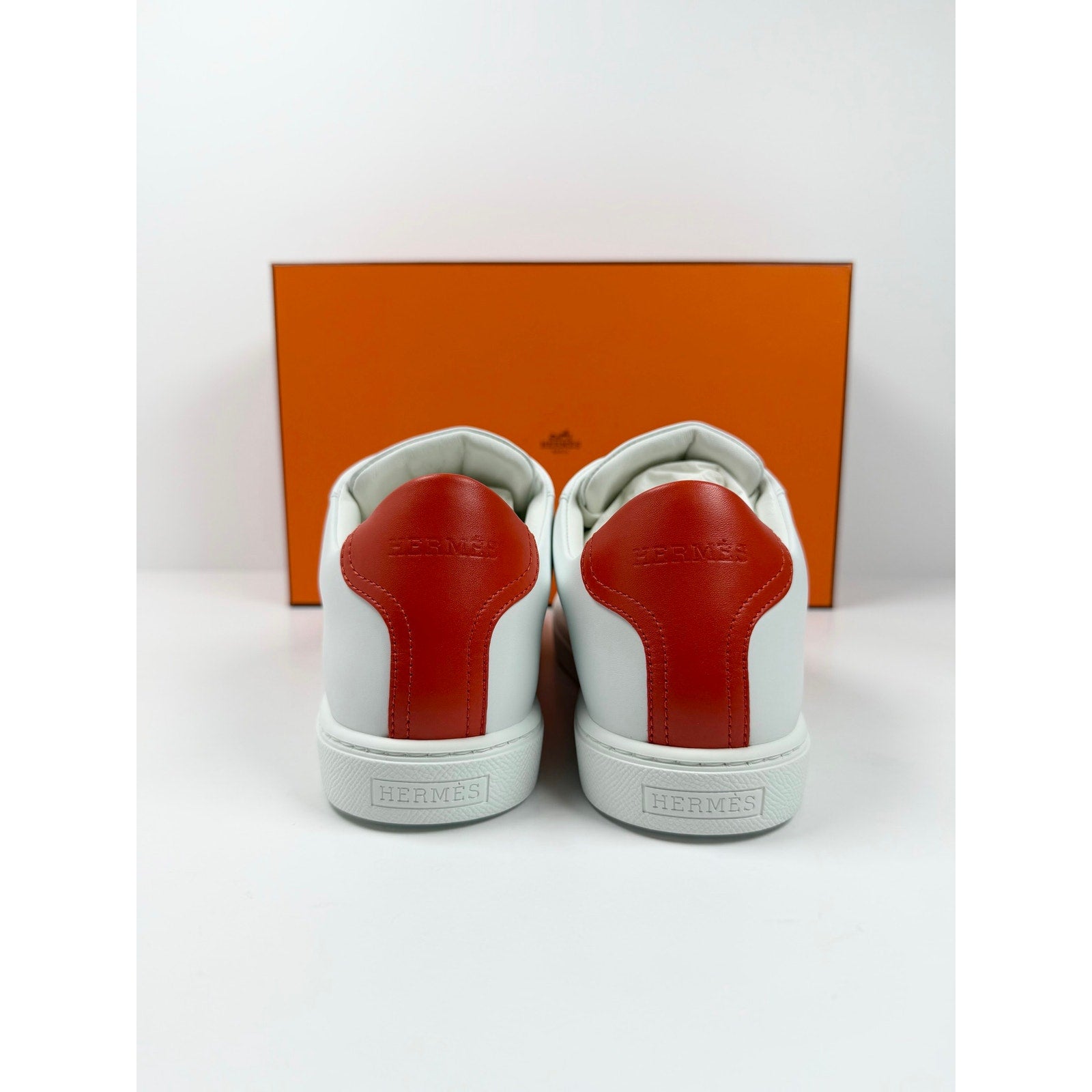 Size 8.5 - Hermes Advantage White Orange Sneakers NEW