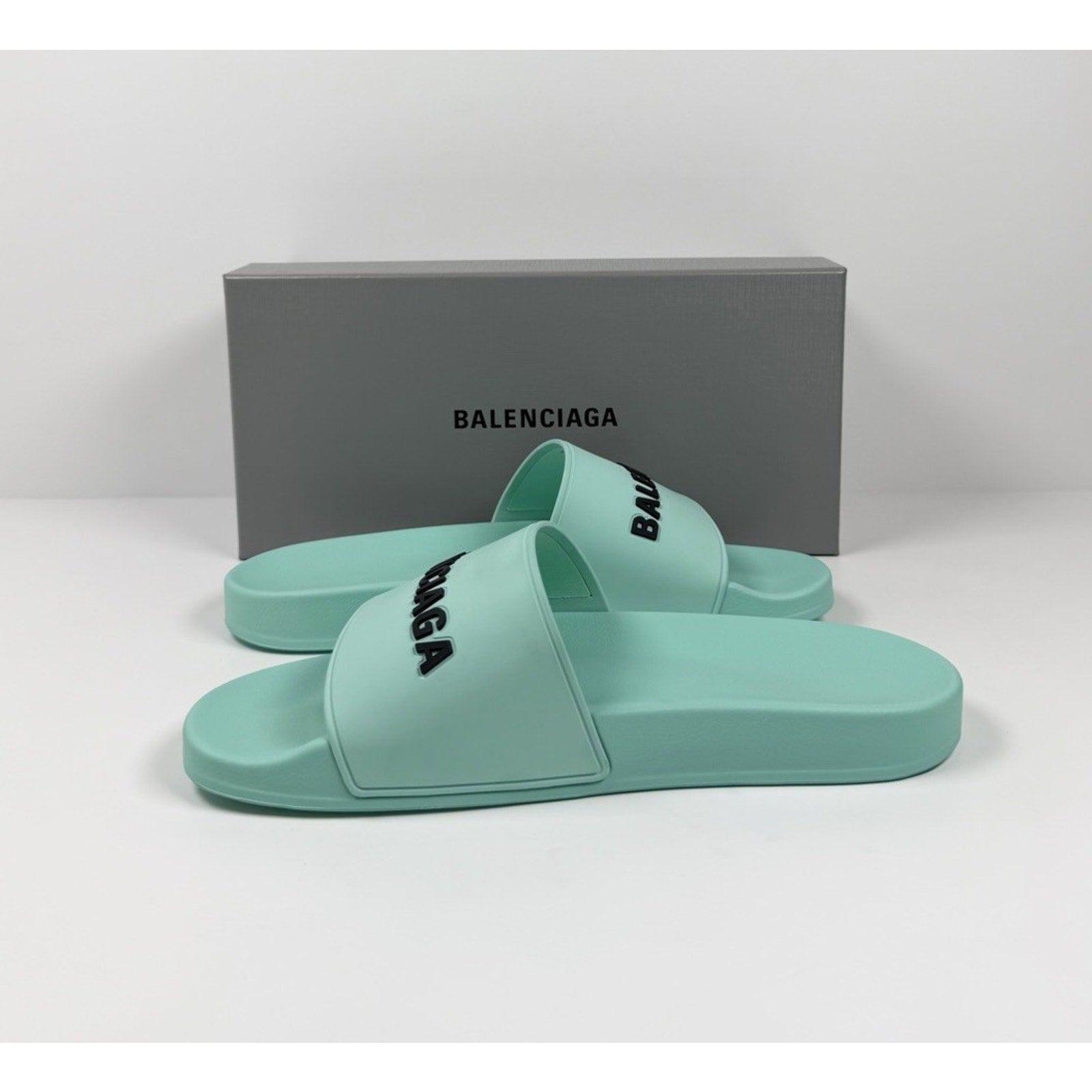 Size 11 - Balenciaga Mint Rubber Pool Sandals NEW!