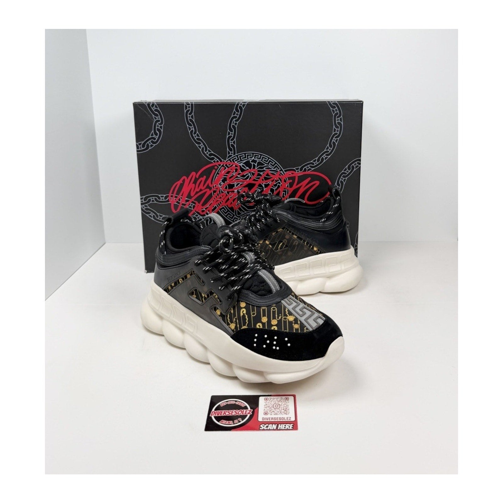 Size 40EU/7US - Versace Chain Reaction Black Sneakers🖤 RETAIL $1K!