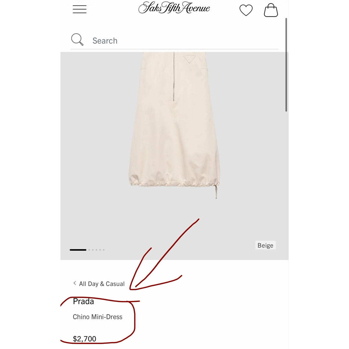 Size 40/US size 4 (S) Prada Chino Mini-Dress Beige NEW